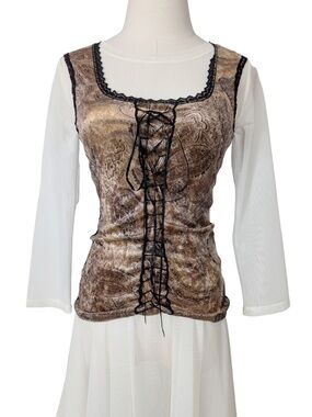 90's Le Chateau Lace Up Tank Top Brown Black Size Small Coquette